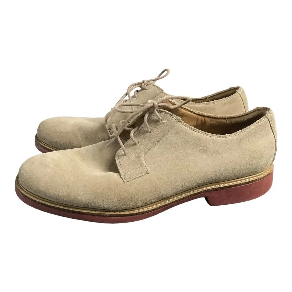 Cole Haan Derby Mens 11 Tan Suede C12161 Lace‎ Up Brick Red Sole Plain Toe Shoes